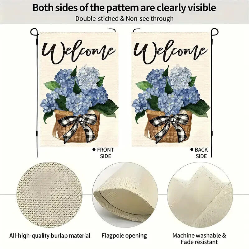 Charming Hydrangea Welcome Burlap Garden Flag Double-Sided 12" x 18" NEW! Home & Garden:Yard, Garden & Outdoor Living:Décor:Flags Cozy Home Treasures
